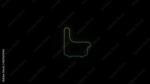 Glowing neon soft chair icon on black background. upholstered furniture for living space. 4K video animation for motion graphics and compositing.
