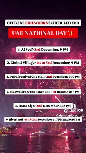 UAE National Day Fireworks Schedule in Dubai 2023