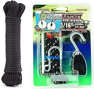 Rope Ratchet 10050 3/16" Hanger Rope Tie Down and 110 lbs Weight Capacity Rope Ratchet 3/16", 50 ft Solid Braided Polypropylene Rope