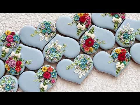 Beautiful Floral Heart Cookies with edible lace accents 💙🌸💙