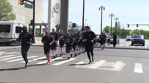 Assistant Chief James E. White, Commander Timothy Leach, Captian Octaveious Miles, Captain Keeth Williams, and the staff of the Professional Educational Traning Center, along with the Student Police Officers, running throughout Downtown Detroit for "DPD FIT." | Detroit Police Department