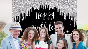 Black White Silver Happy Birthday Decorations Banner for Women Girls