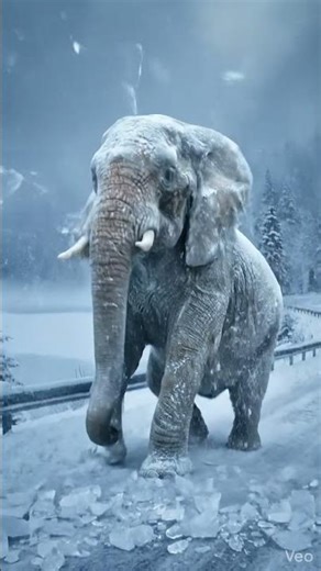 Frozen Elephant in a Snowstorm 🐘❄️ Nature’s Harsh Reality #Shorts #wildlife #frozenanimals #nature