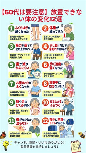 【60代は要注意】放置できない体の変化12選 \#知的好奇心の天国 #人生の知恵 #大人の雑学 #シニアライフ #健康寿命 #シニア健康 #健康チェック #体からのサイン #中高年の健康