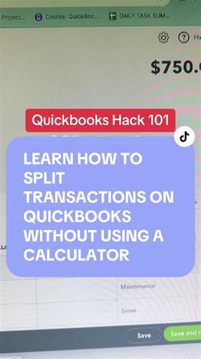 Quickbooks Hack: Divide a transaction without using calculator! Very important if you’re dealing with a huge amount. #quickbooksonline #learnquickbooks #bookkeepingtips #bookkeeper #virtualbookkeeper #wfhlife