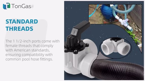 3 Way Swimming Pool Diverter Valve 1 1/2 Inch Female Threaded Replacement Valve for Pools and Spas Three-way Valve Pool Hose Connector Above Ground Pool Hoses and Fittings