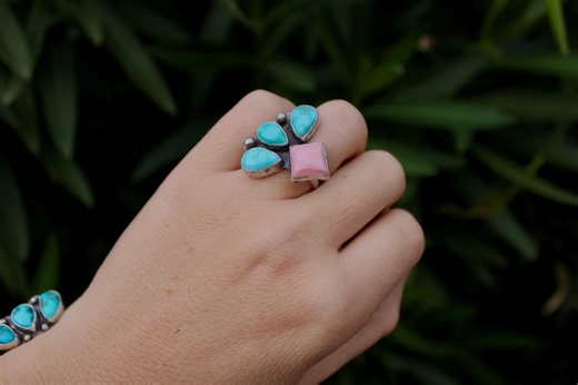 Pink Conch Shell With Sierra Bella Turquoise - Size 6.5 - Etsy