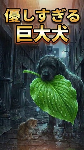 え、犬が傘を？優しすぎる巨大犬と子猫