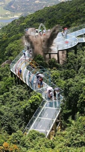 Glass Bridge COLLAPSES During Earthquake! Tourists Panic Above Jungle 😱 #shorts #skywalker #viral