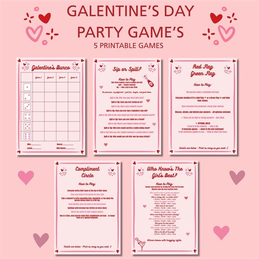 Galentines Day Party Bundle, Girls Night Printable Games, Digital Download - Etsy