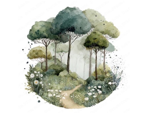 Woodland Scene Clipart, 12x Forest Path Watercolor PNG, Printable Clip Art, High Quality JPG, Digital Download, Transparent Background PNG - Etsy