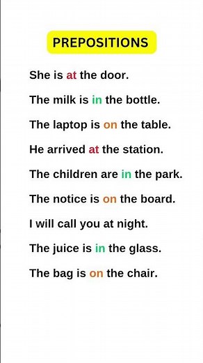 Essential Prepositions with Examples | Master Everyday Sentences Fast!#grammar #preposition