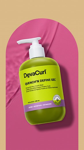Dry curls? Enhance shine lasting moisture up to 5 DAYS with our NEW Quench'N Define Gel™, available at devacurl.com! 💚 | DevaCurl