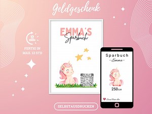 Unicorn QR Code Savings Book | Fairytale Money Gift for Girls | DIY Last-minute Download | Printable PNG - Etsy