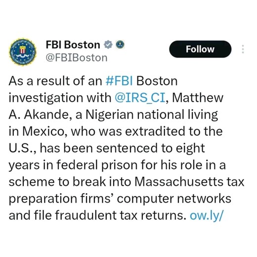 Celebrityblog9ja | US court sentences Nigerian man to eight years in prison for computer intrusion and theft A Nigerian national living in Mexico, Mathew .... | Instagram