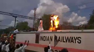 WATCH | PMK cadre gets electrocuted during Cauvery protest after he climbs atop train in Dindivanam