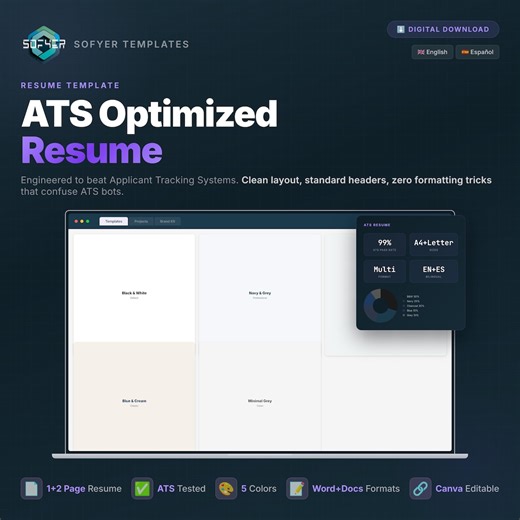 ATS Optimized Resume Template, Canva, Google Docs, Word, Bilingual (digital Download) - Etsy