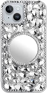 Suitable for iPhone 14 6.1 inch and iPhone 13 6.1 inch Round Mirror Shiny Diamond Luxury Diamond Series Phone case. (Transparent)