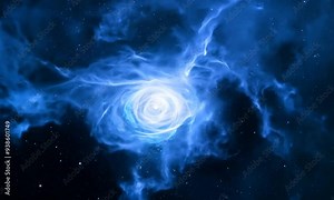 Cosmic Blue Energy Vortex: A breathtaking celestial spectacle of a luminous blue energy vortex swirling in the vast expanse of space.