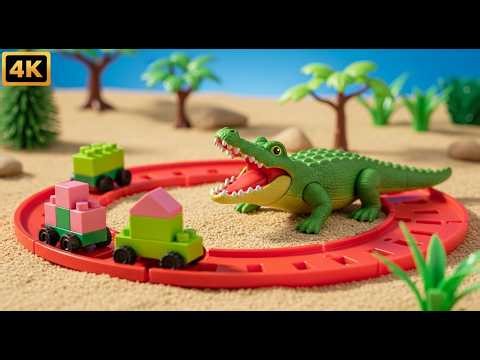 Funny Animals & Crocodile Playing with Toy Blocks
