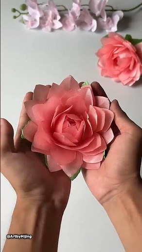 DIY Satin Ribbon lotus 🪷 ✨| Viral Aesthetic Flower Craft | Easy Ribbon Flower Tutorial #shorts#diy