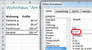 Excel: Quadratmeter und Kubikmeter im Zellformat verwenden
