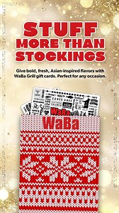 🎁 'Tis the season to ignite your taste buds! 🍴 Fresh grilled-to-order meals for every craving. Share the love with holiday gift cards - perfect for foodie families like yours! Stop by your local WaBa Grill today and treat them (and yourself!) to something special. #WaBaGrillLove | WaBa Grill