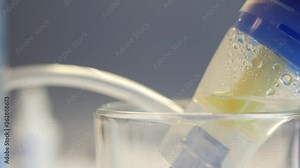 Oxygen mask of nebulizer, medical equipment for pneumonia, covid, sars and bronchitis treatment. Loop video. Inhaler, respiratory pulmonary disease recovery. Flu, cough and bronchial asthma therapy.