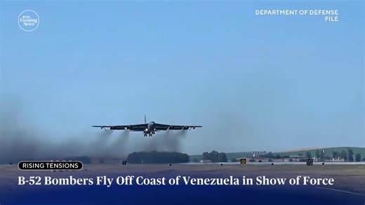 1.7M views · 47K reactions | The U.S. military flew three B-52 bombers on missions near the coast of Venezuela on Wednesday. The mission follows a monthslong uptick in military activity in the waters off Venezuela. https://cbsn.ws/4nPqRgZ | CBS Evening News | Facebook