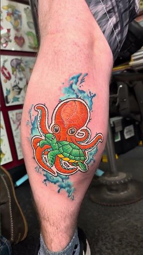 Embroidery patch octopus #tattoo with water color back ground