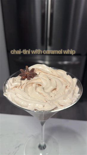 try this chai tea martini! 🤎 I love martinis and this came out so good. recipe - chai tea concentrate - condensed milk - vodka - vanilla extract - whip shots : caramel - Garnish: star anise #martini #chaitea #drinkrecipies