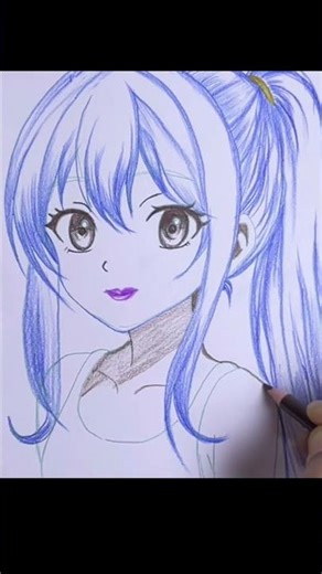 Drawing a Cute Anime Girl 🩵 | Easy Ponytail Tutorial #Shorts #animeart