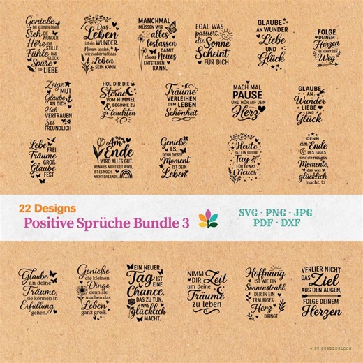 Motivational Quotes SVG Bundle - 22 Designs for Plotters and Lasers, Inspiring SVG, Laser File, Plotter File, German SVG, Instant Download - Etsy