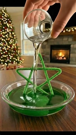 Ingredients 1 cup very hot water (just below boiling; adult help recommended) 3 tablespoons borax powder (laundry aisle) Green food coloring (gel or liquid, 3–5 drops) Materials Green pipe cleaners Scissors Shallow glass or ceramic plate Heat-safe bowl or measuring cup Spoon Small folded paper towel or tape (optional, for stabilizing) Step-by-Step Instructions 1. Shape the Star Cut 1–2 green pipe cleaners. Bend into a five-point star. Twist the ends tightly so the shape holds. Add a short straig