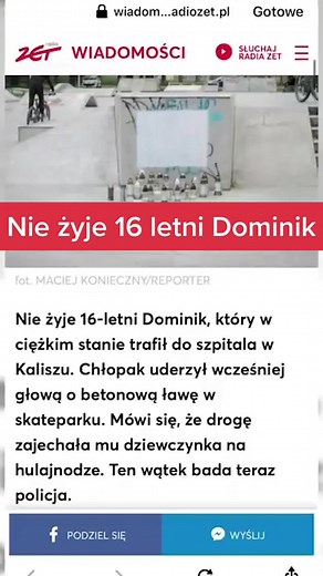 Tragiczny wypadek na skateparku