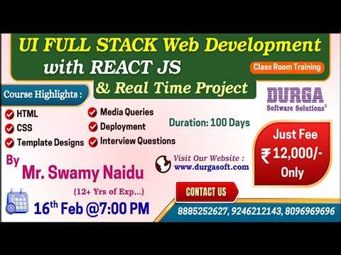 UI FULL STACK Web Development with REACT JS & Real Time Project Class Room Training @ DURGASOFT