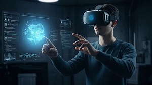 Exploring the Virtual Realm: A User Interacting with Advanced VR Technology in a Digital Interface Environment with Holographic Elements and Immersive Experiences | Premium Stock Video Footage