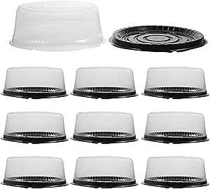 Luxshiny 10pcs 8inch Disposable Cake Containers, Plastic Cake Carrier with Dome Lids and Cake Boards Clear Disposable Cake Holder for Transporting Storing Displaying