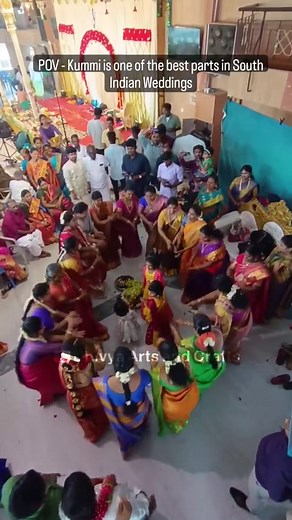 What happens in a South Indian wedding? The bride is escorted by her aunt to the Kalyana Mandap. Once she sits next to the groom, the nadaswaram plays in the background. And then the priest performs the nuptial ceremony by chanting Vedic mantras. The couples walk around the fire and then tie the mangalsutra on the bride's neck. Kummi dance is the best part of South Indian Weddings: Kummi is a folk dance, popular in Tamil Nadu and Kerala in India, danced mostly by Tamil women in a circle. Dancing