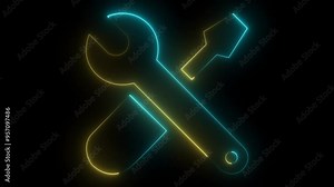 glowing neon cyan yellow color setting animation icon circle animated on black background