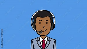 serviceSketch style animation of customer support worker appearing on screen. The animation is in an easy-to-edit loop. Stock Video