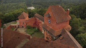 View from the Medieval Castle Tower to the Valley and the Castle Courtyard. Turaida Castle is a Recently Reconstructed Medieval Castle in Latvia, on the Bank of the Gauja River.