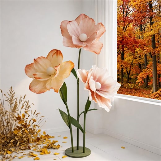 Handmade 3/set Giant Fall Paper Flowers,free Standing Autumn Paper Floral With Base for Wedding Backdrop,thanksgiving Party Home Decoration. - Etsy