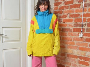 Vintage 80s Etirel Colorblock Ski Pullover Jacket Yellow Blue Pink – Size Medium - Etsy