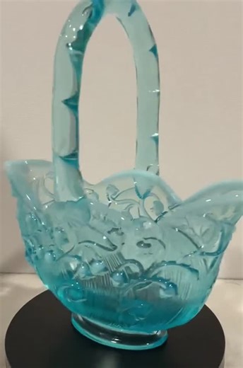 Vintage Fenton Art Glass Fenton Opalescent Aqua Blue Glass Basket Embossed Lily of the Valley Design 7.5" Tall. Free Shipping. - Etsy