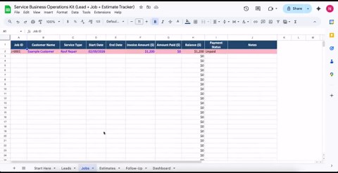 Handyman Business Spreadsheet | Work Order + Invoice Tracker | Job Tracker | Estimate Calculator | Excel & Google Sheets - Etsy UK