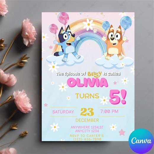 Bluey Birthday Invitation Bing Birthday Invitation Editable Bluey and Bingo Birthday Invitation Bluey Birthday Party Invite, Canva Editable - Etsy