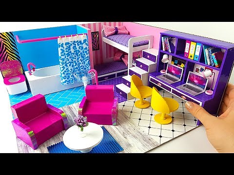 DIY Miniature Cardboard House #4 bathroom, bedroom and living room for two