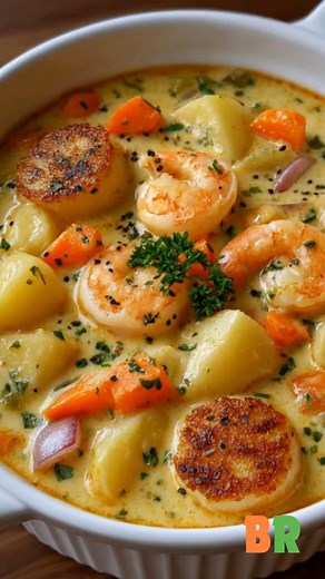 A rich, comforting chowder layered with tender shrimp, flaky fish, and garden vegetables, finished in a velvety cream base that captures the essence of classic coastal cuisine. Ingredients: 2 tablespoons butter 1 tablespoon olive oil 1 cup onion, diced 1/2 cup celery, diced 1/2 cup carrots, diced 3 cloves garlic, minced 2 tablespoons all-purpose flour 3 cups seafood stock or chicken broth 2 cups potatoes, peeled and diced 1/2 pound shrimp, peeled and deveined 1/2 pound fresh white fish (cod, hal