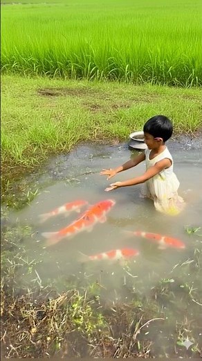 Jhim Catching Fish in Muddy Water | Traditional Village Fishing by Hand | Asian Village Life